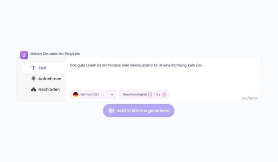 So generieren Sie Ihre Stimme mit KI Stimmen Generator – Schritt 2