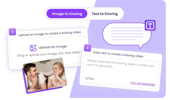 Elige una Imagen o Texto para tu Video de Beso IA