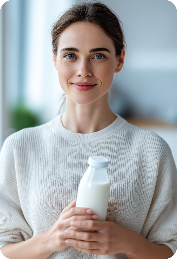 Avatar de Produto IA Segurando uma Garrafa de Leite