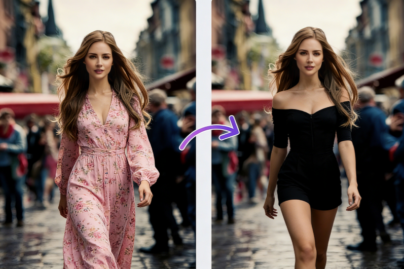 Cambia vestiti foto online e outfit virtuali AI gratuiti