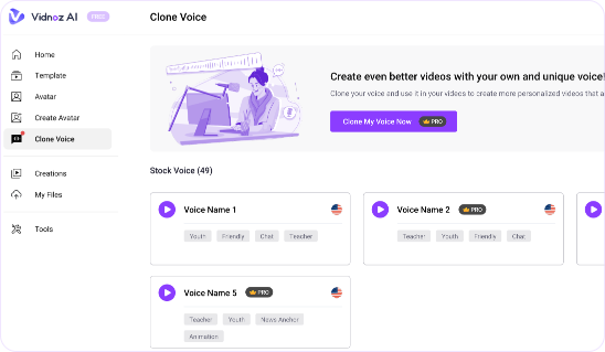 Vidnoz音声クローンAIで自分の声を生成する方法-ステップ1