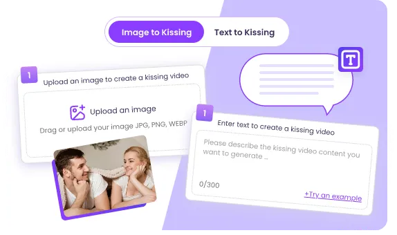 escolha imagem ou texto para fazer vídeo beijando