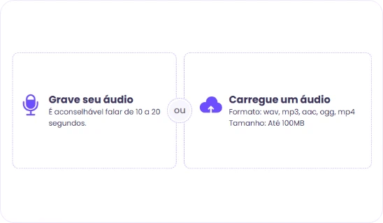 gravar ou enviar um áudio para gerar voz ia