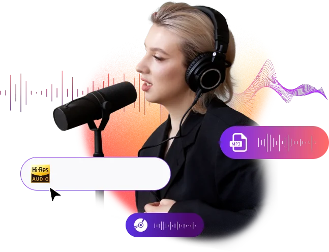 Áudio com voz de mulher de alta qualidade